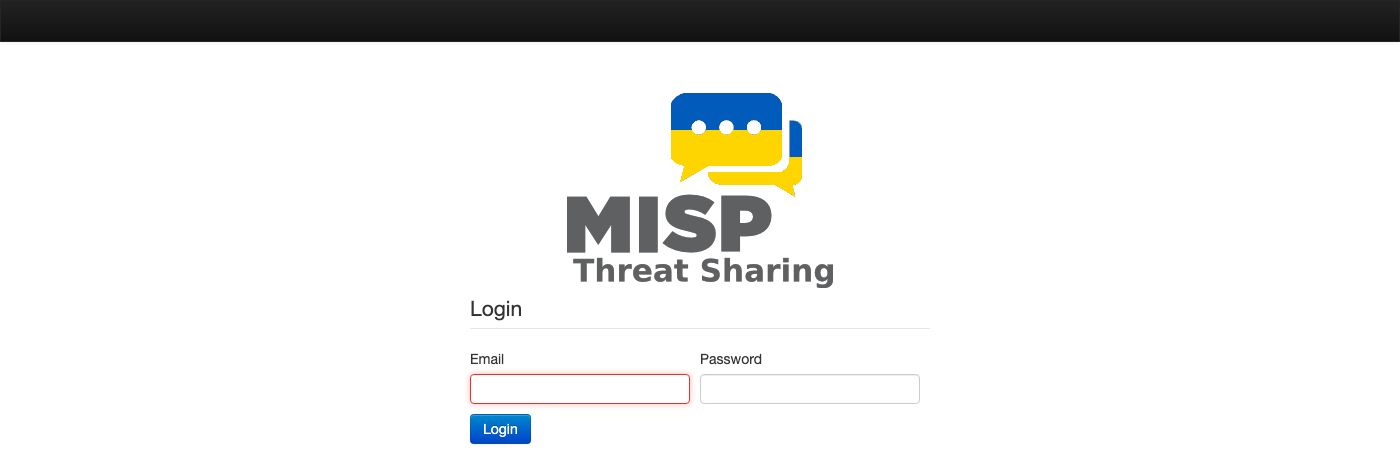 The MISP sign-in page, reached once the stack is up